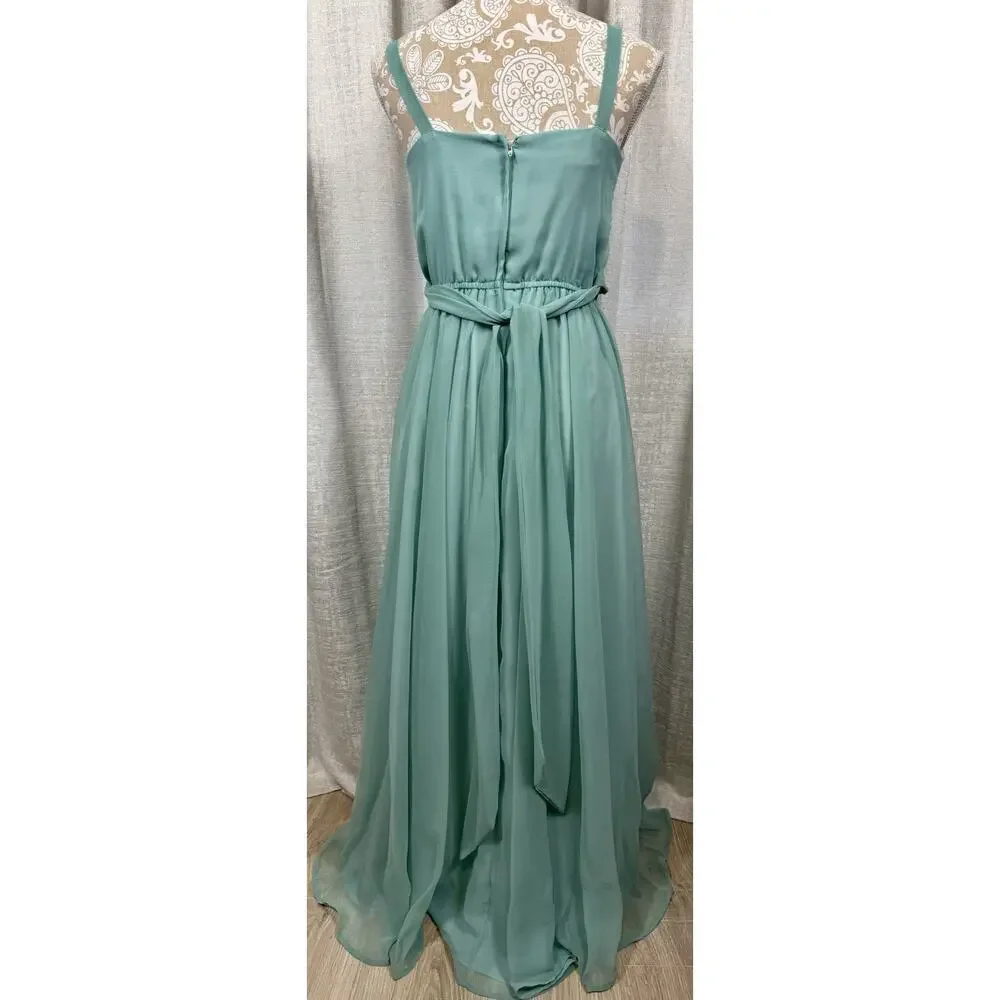 Jack Bryan Seafoam Chiffon Maxi Dress w/ Beaded Sheer Jacket – Size 10